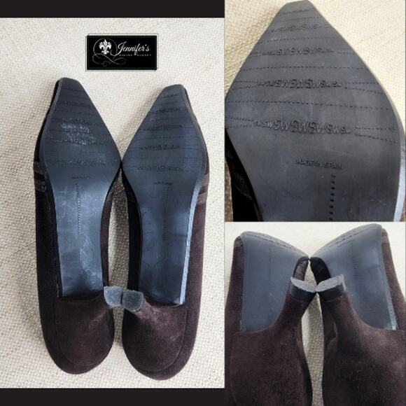 Stuart Weitzman Women's Brown Suede Criss Cross Toe Strap Kitten Heels - Picture 12 of 14